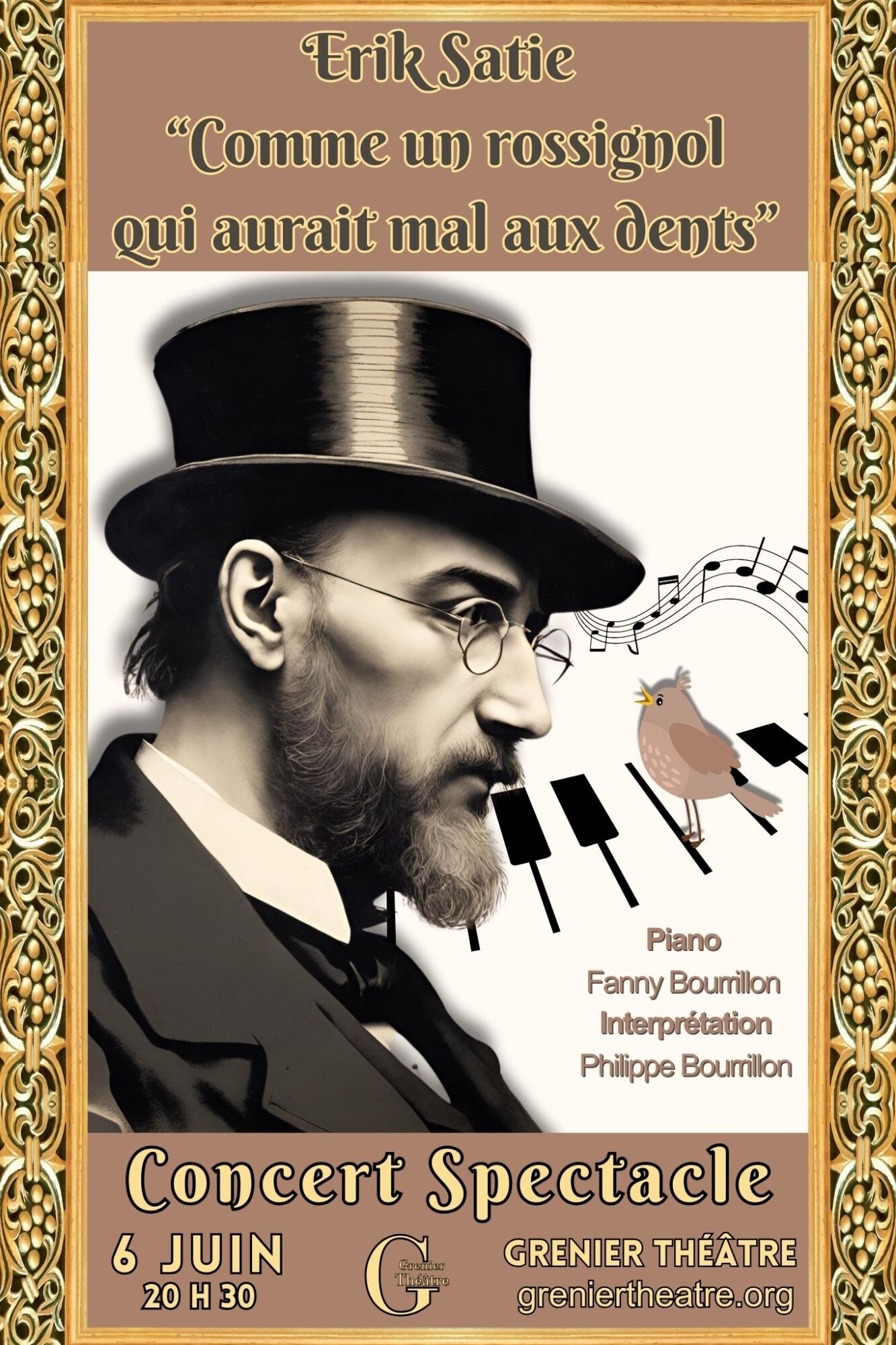 Portrait d'Erik Satie pour le concert de la Zanni Compagnie à Toulouse.