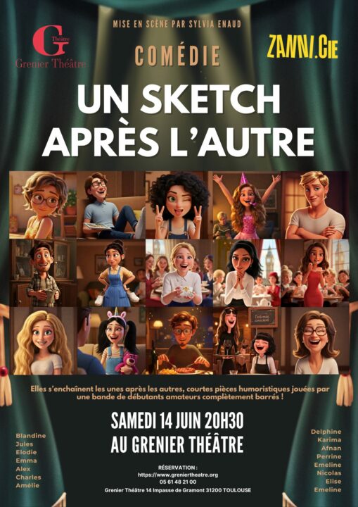 Affiche de la comédie "Un sketch après l'autre" par Zanni Compagnie.
